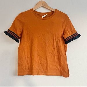 Zara Orange & Navy Ruffle Sleeve Tee, Sz S